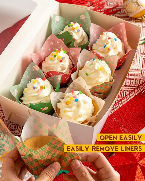 Katbite Christmas Tulip Cupcake Liners - 200PCS Muffin Baking Cups for Festive Treats