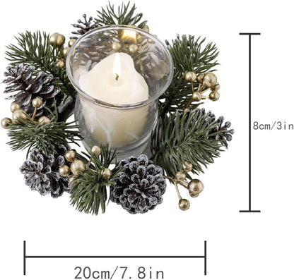 Regine Switzerland Christmas Candle Rings - Elegant Artificial Flower Wreaths with Gold Berries & Pinecones | Perfect Holiday Table Centerpieces