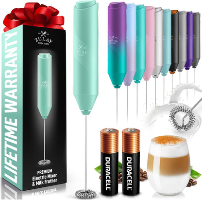 Zulay Kitchen Powerful Milk Frother AA Batteries Included – Ultra Fast Handheld Drink Mixer with Stainless Steel Whisk Stirrer for Coffee, Protein, Matcha & More, Frother Wand Electric Frothmate Mint