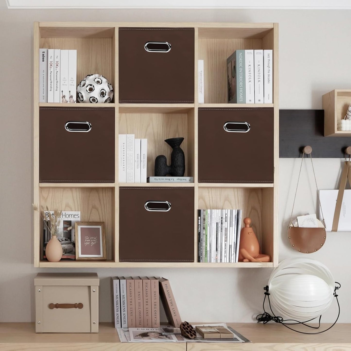 Skiennix Foldable Storage Cubes - Fabric Organizer Bins with Dual Handles for Home | Coffee Color