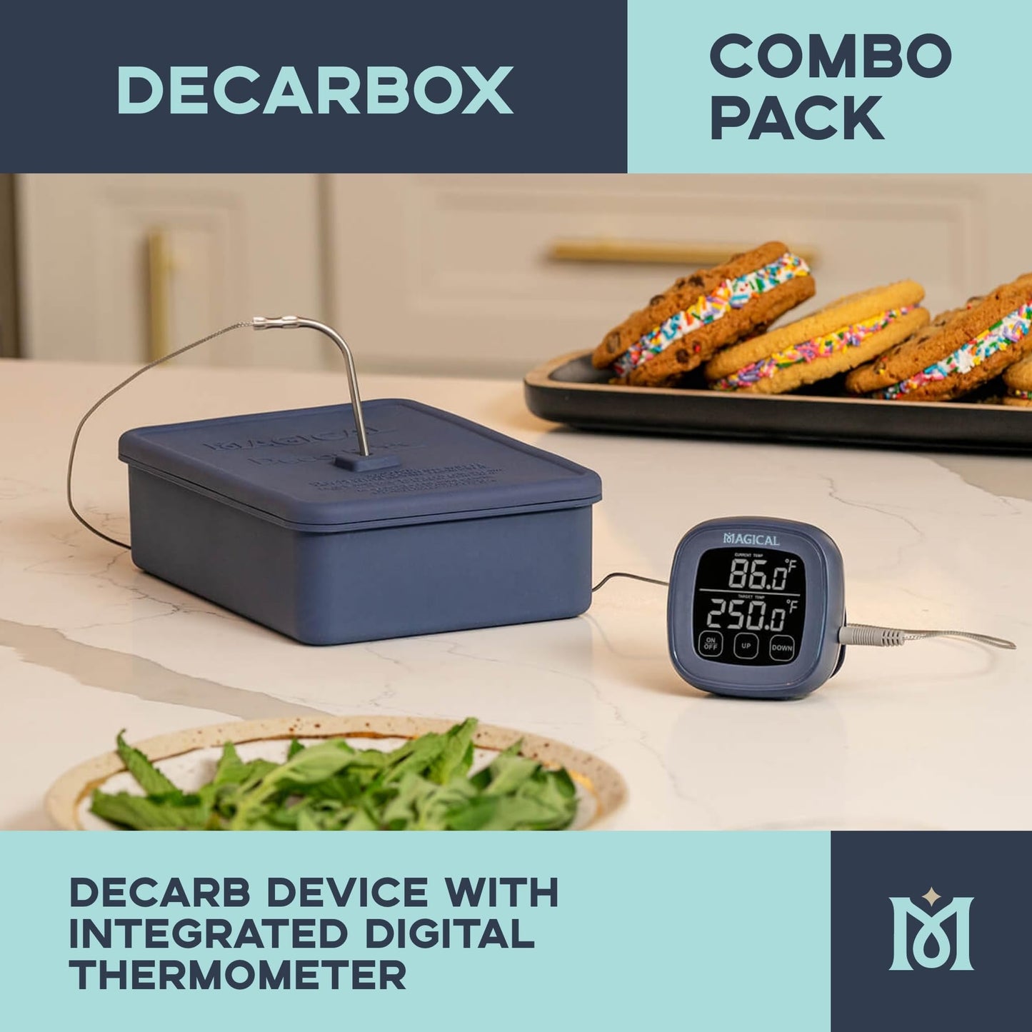 Magical Butter DecarBox Thermometer Combo Pack - Food-Grade Silicone Decarboxylator Box with Digital Thermometer - Durable & Oven-Safe Baking Box - Digital Display Thermometer for Temperature Control