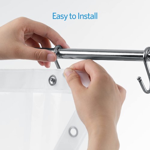 EHZNZIE Clear Shower Curtain Liner Light Weight PEVA, Shower Liner 72x72 Inches, Waterproof, No Chemical Smell with 12 Rust Proof Metal Grommets Holes for Bathroom Shower Curtain