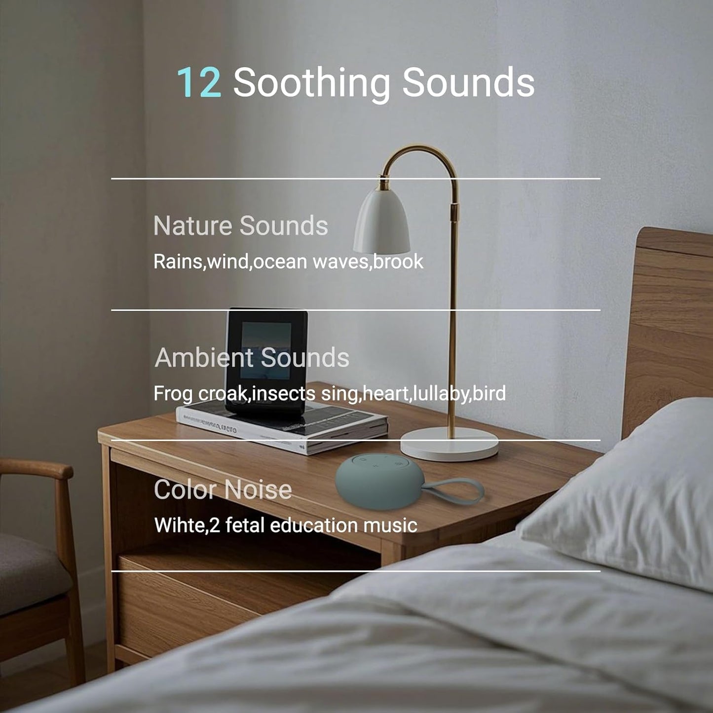 Skiennix Portable Baby Sound Machine - 12 Soothing Sounds | Sleep Soother with Timer Function & 15-Hour Battery Life