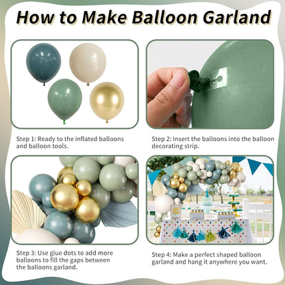 Skiennix Balloon Garland Kit - 107 PCS Dusty Sage Green & Gold Pastel Arch for Boho Parties