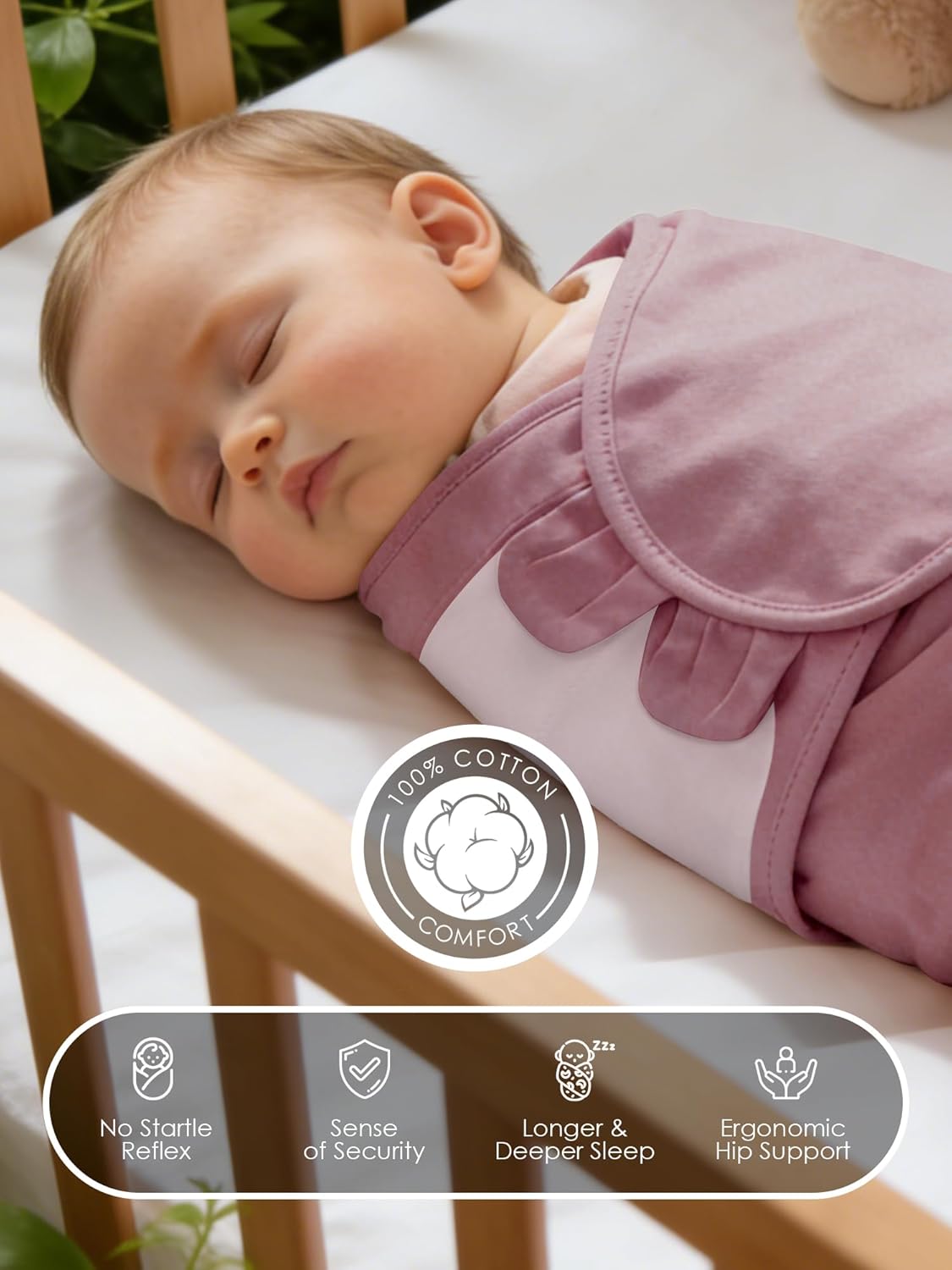 Skiennix Newborn Swaddle Blanket Wrap - Adjustable 100% Cotton Sleep Sack for Infants 0-3 Months | Soft Breathable Bedding in Dusty Rose, Pearl & Mauve (3-Pack)