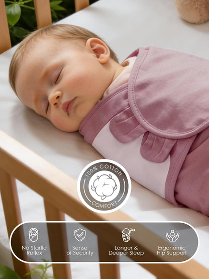 Skiennix Newborn Swaddle Blanket Wrap - Adjustable 100% Cotton Sleep Sack for Infants 0-3 Months | Soft Breathable Bedding in Dusty Rose, Pearl & Mauve (3-Pack)