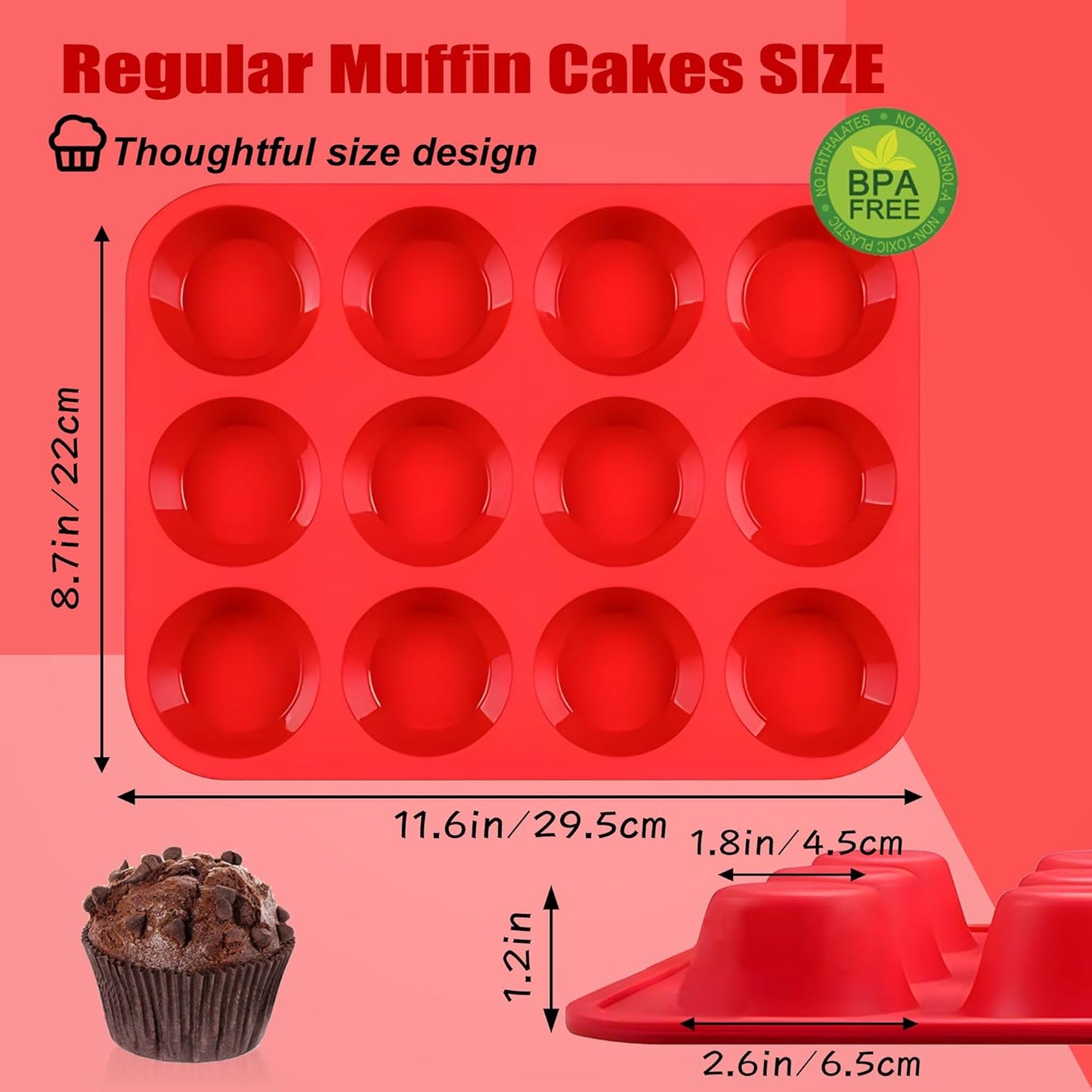 Skiennix Silicone Muffin Pan - 12-Cup Non-Stick Baking Mold for Muffins, Cupcakes & Tarts - Dishwasher & Microwave Safe