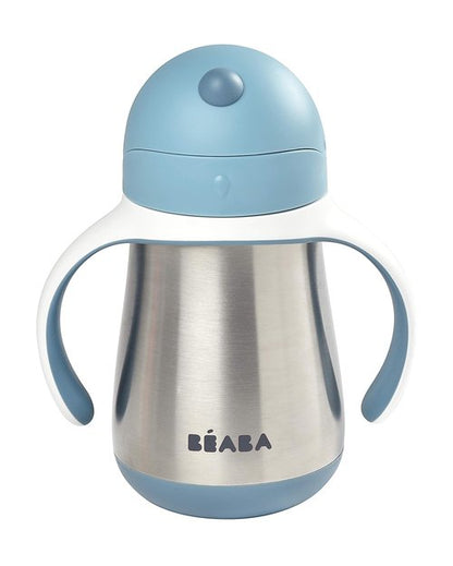 Beaba Stainless Steel Sippy Cup - Insulated, Spill-Proof Toddler Cup with Removable Handles | 8.5 oz, Rain