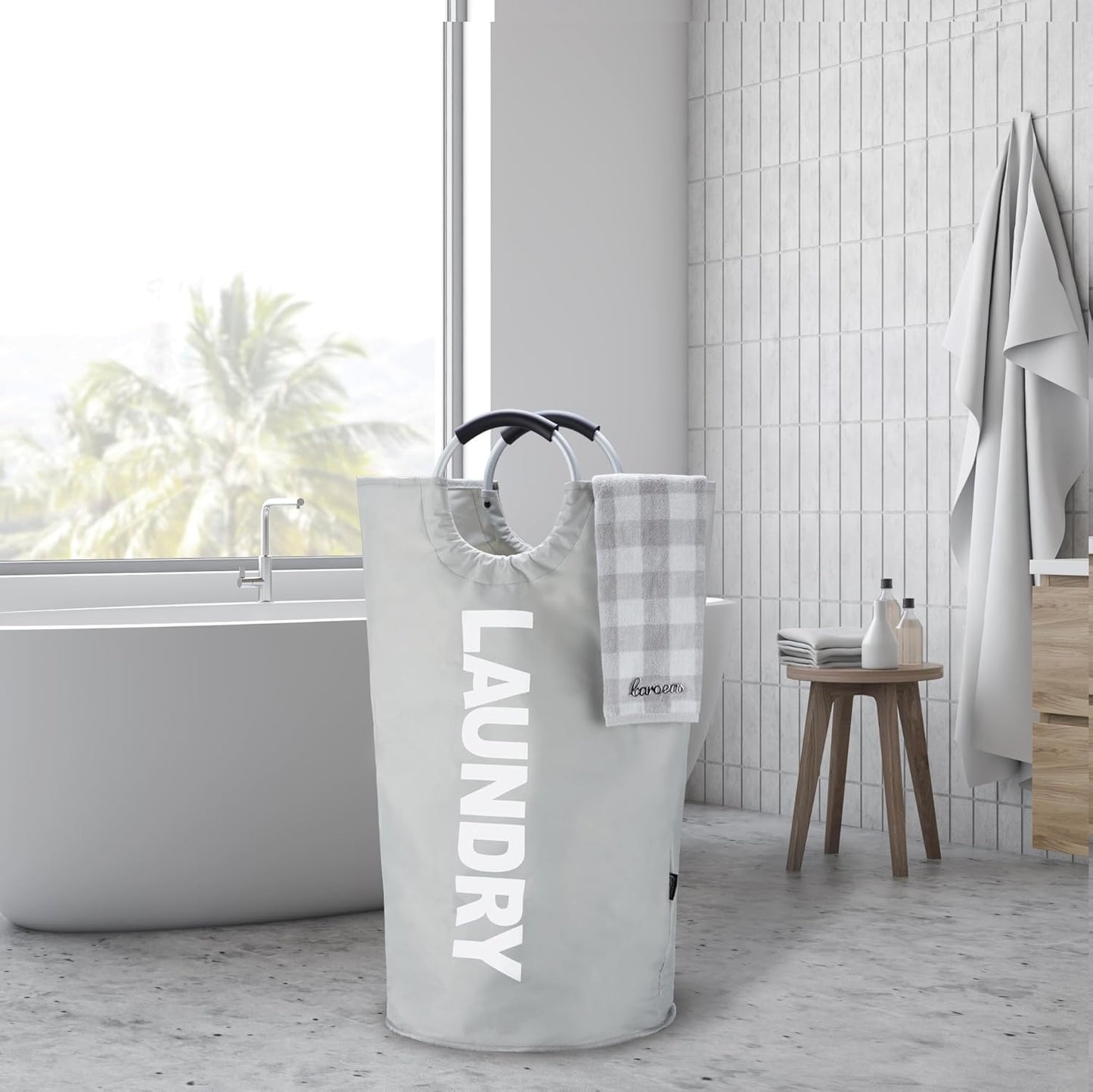 Caroeas 125L Laundry Basket - Large Collapsible Hamper with Padded Handles | Light Grey