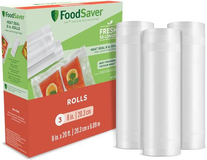 FoodSaver Vacuum Sealer Bags - Custom Fit Airtight Storage for Meal Prep | 8 x 20' (Pack of 3)