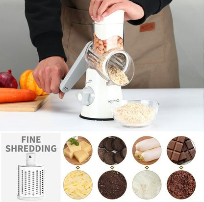 Cambom Rotary Cheese Grater - Hand Crank Shredder for Fresh Cheese, Vegetables & Nuts | Non-Slip Base, White