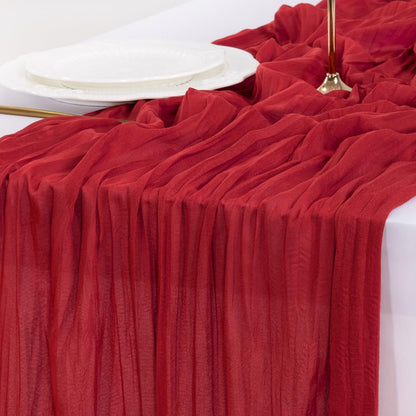 Socomi Cheesecloth Table Runner - 6pcs Red Boho Rustic Gauze | 120 Inch for Weddings & Events