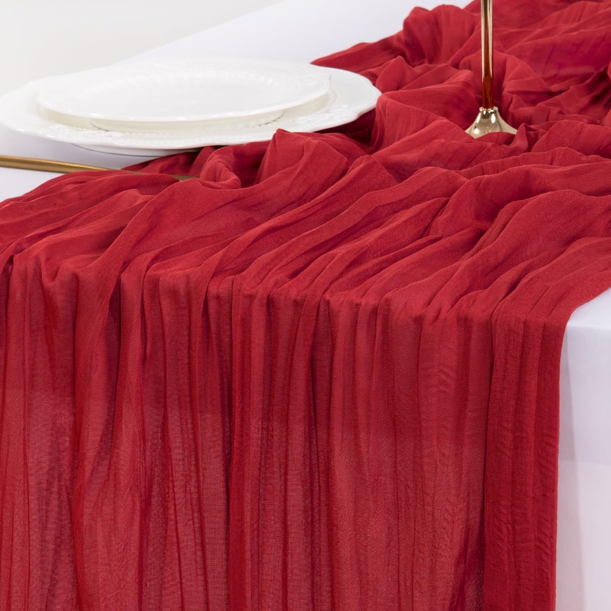 Socomi Cheesecloth Table Runner - 3pcs Red Boho Rustic Gauze | 120 Inch for Weddings & Events