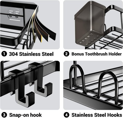 AKTECKE Corner Shower Caddy - 2 Pack Adhesive Organizer Shelves | No-Drill Stainless Steel Storage Rack for 90° Corners