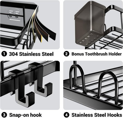 AKTECKE Corner Shower Caddy - 2 Pack Adhesive Organizer Shelves | No-Drill Stainless Steel Storage Rack for 90° Corners