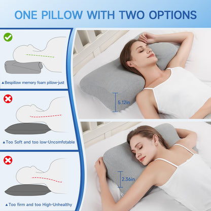 jiaao Cervical Neck Pillow for Pain Relief Sleeping, Adjustable Cervical Pillow Cozy Sleeping, Odorless Ergonomic Contour Memory Foam Pillows, Orthopedic Bed Pillow for Side Back Stomach Sleeper