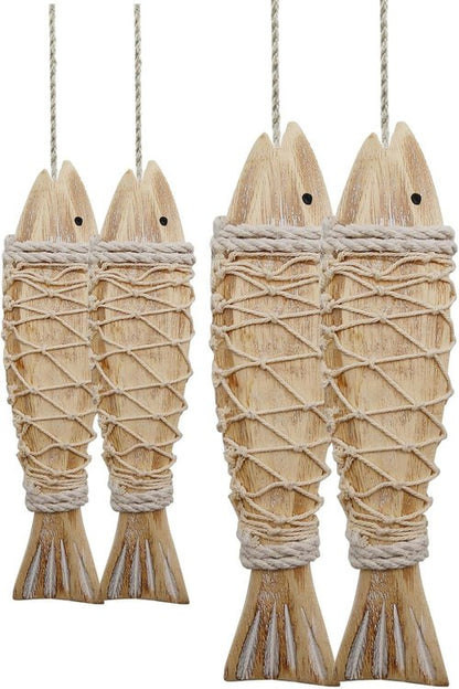 Antique Wood Fish Decor by [Brand Name] - Rustic Nautical Hand-Carved Wall Hanging Ornaments | 12.59" & 7.8" Sizes