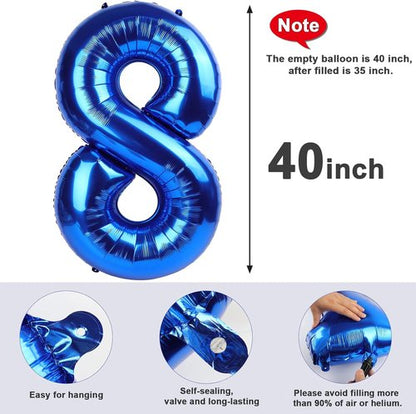 40 Inch Navy Blue Number 8 Balloon | Perfect for 8th Birthday Parties & Celebrations