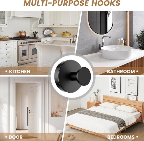 BKV Suction Cup Hooks - Removable Shower Hooks for Glass Windows | 2-Pack Black Metal Towel Hooks