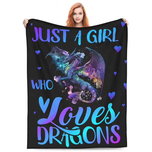 VODRM Dragon Blanket Gifts for Kid Women Just a Girl Who Loves Dragons Soft Warm Lightweight Cozy Retro Floral Dragon Watercolor Throw Blankets for Bed Living Room Sofa Couch Decor 50x60in