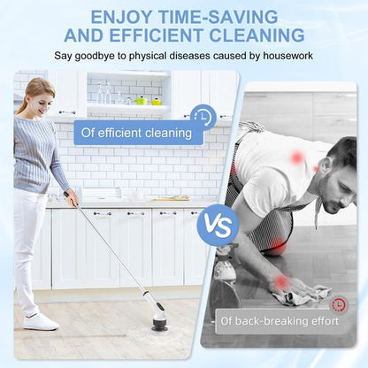 Holercoco Electric Spin Scrubber, Shower Cleaner Brush, Shower Scrubber with Long Handle 53.2inch, 2H Fast Charge, IPX7 Waterproof, Bathroom Cleaning Brush 2 Adjustable Speeds