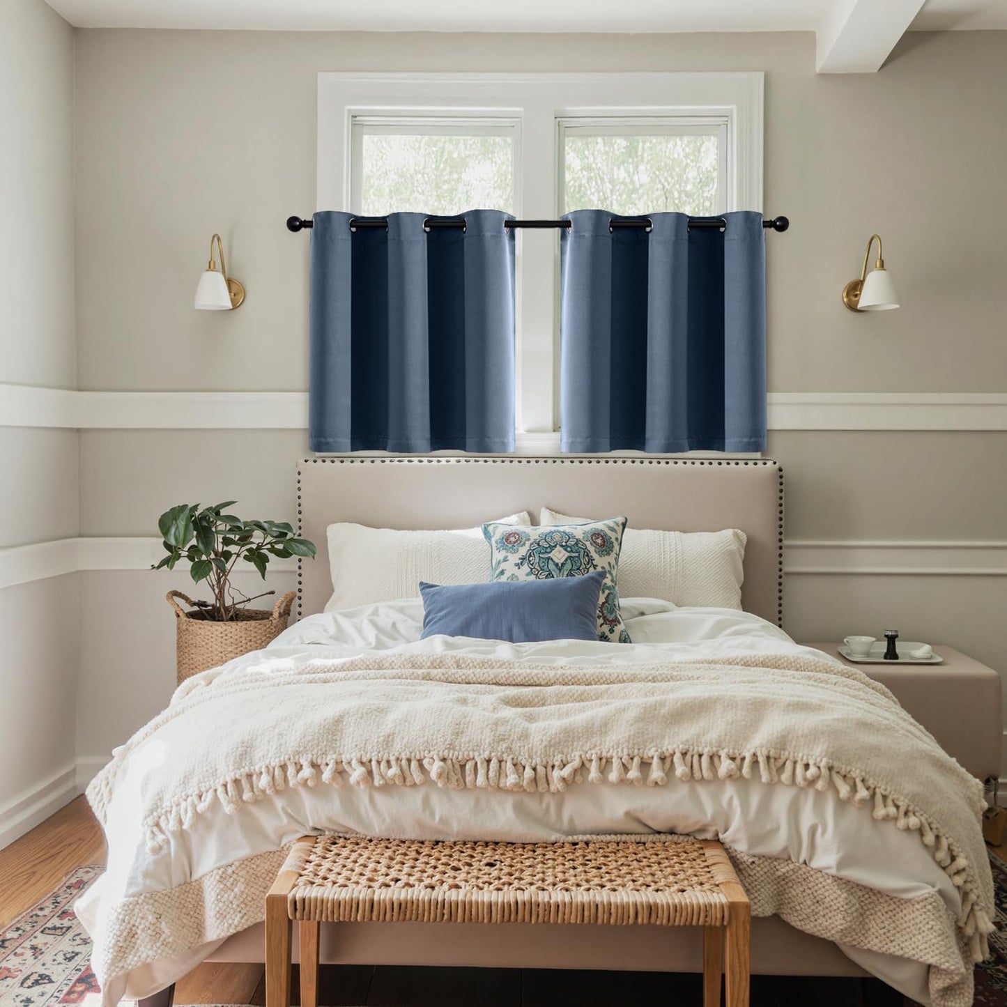 MIULEE Short Curtains - Stone Blue Blackout Thermal Insulated Drapes | 2 Panels, W40 x L36 Inch