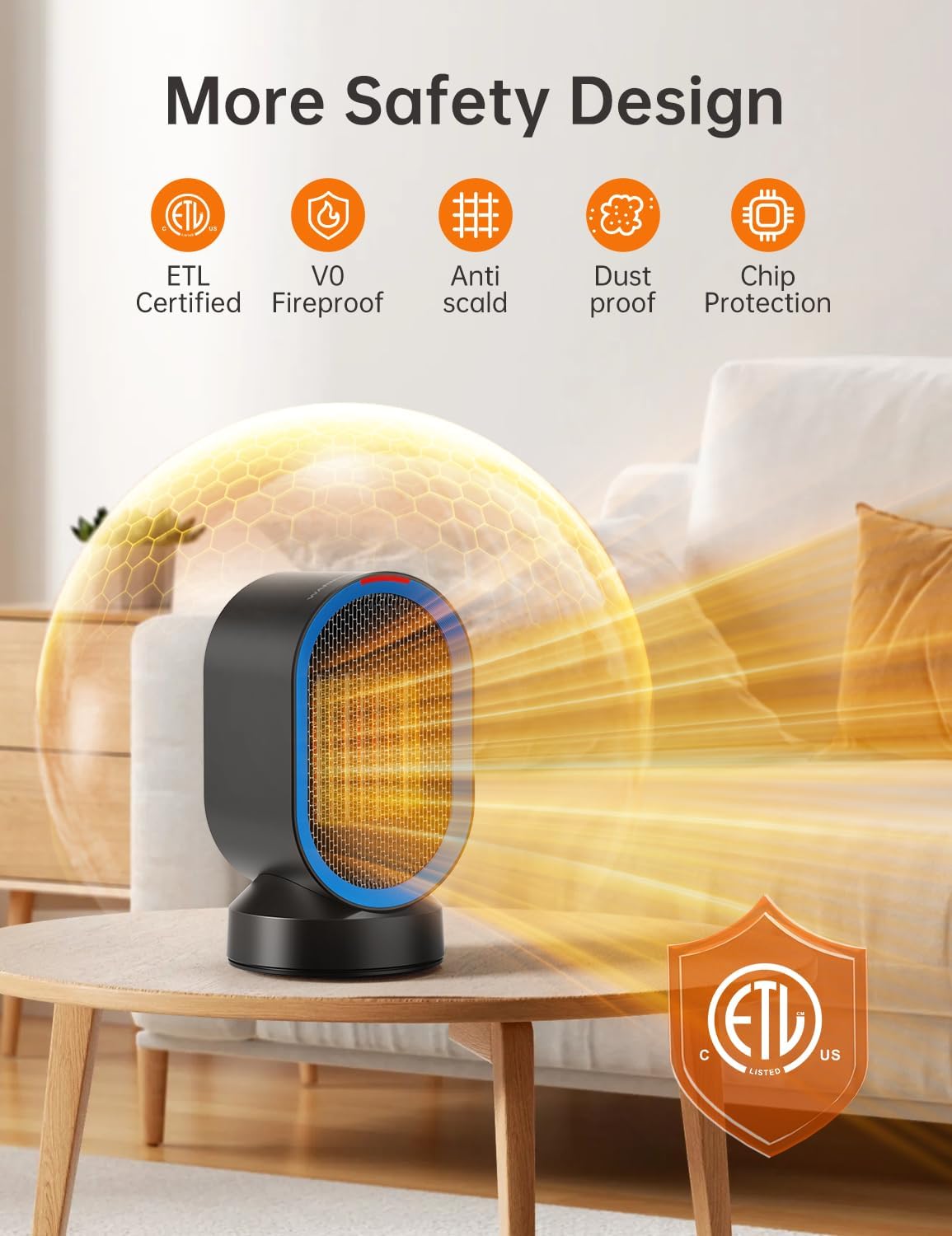 TABYIK Electric Space Heater - Portable 45° Oscillating Indoor Heater for Home & Office | Black