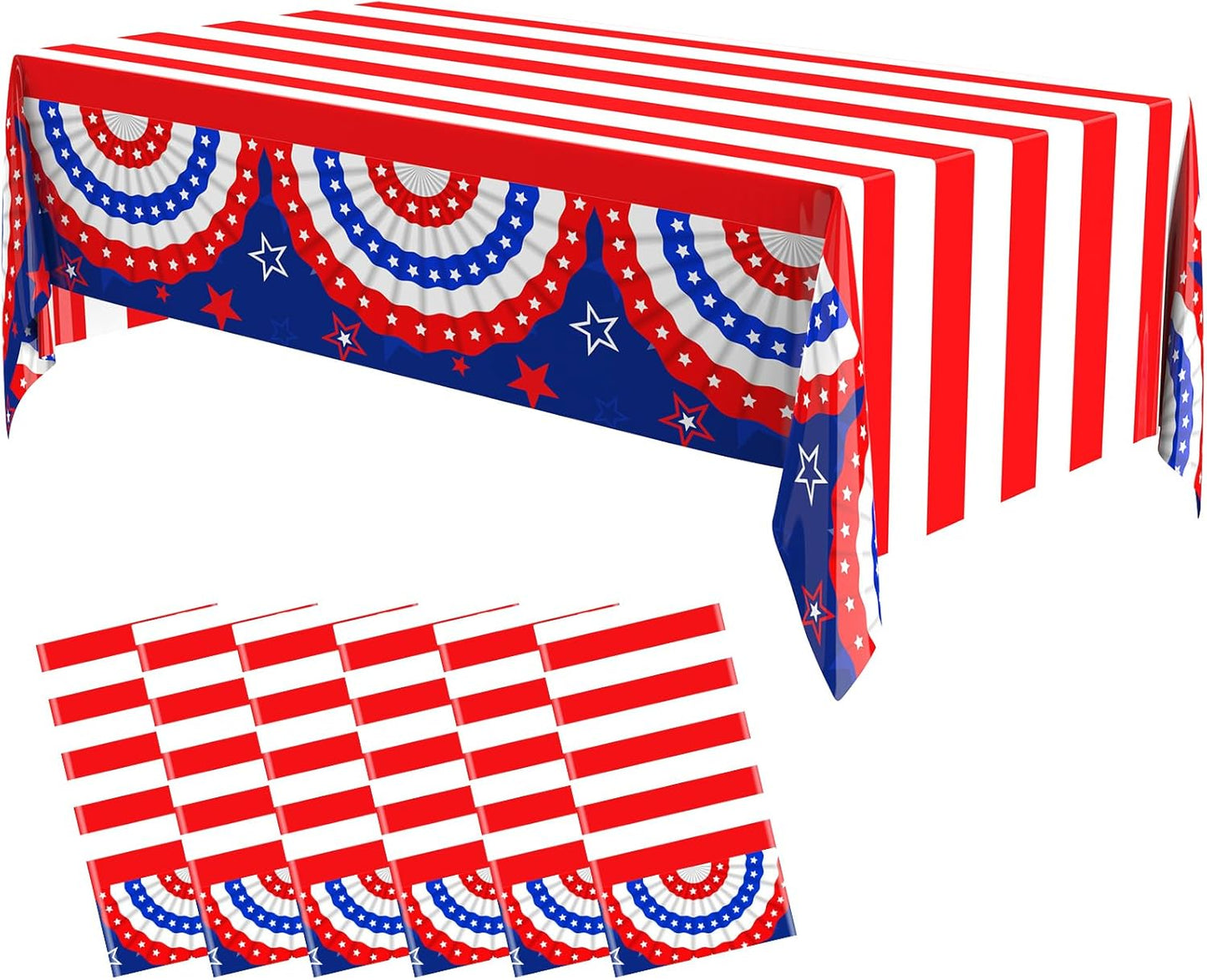 Oudain Patriotic Tablecloths - 6 Pcs 54" x 108" Disposable Red, Blue & White for 4th of July Decor