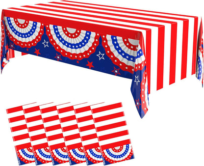 Oudain Patriotic Tablecloths - 6 Pcs 54" x 108" Disposable Red, Blue & White for 4th of July Decor