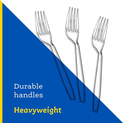 Plasticpro Disposable Clear Plastic Cutlery Disposable utensils Heavyweight 100 Count (Forks)
