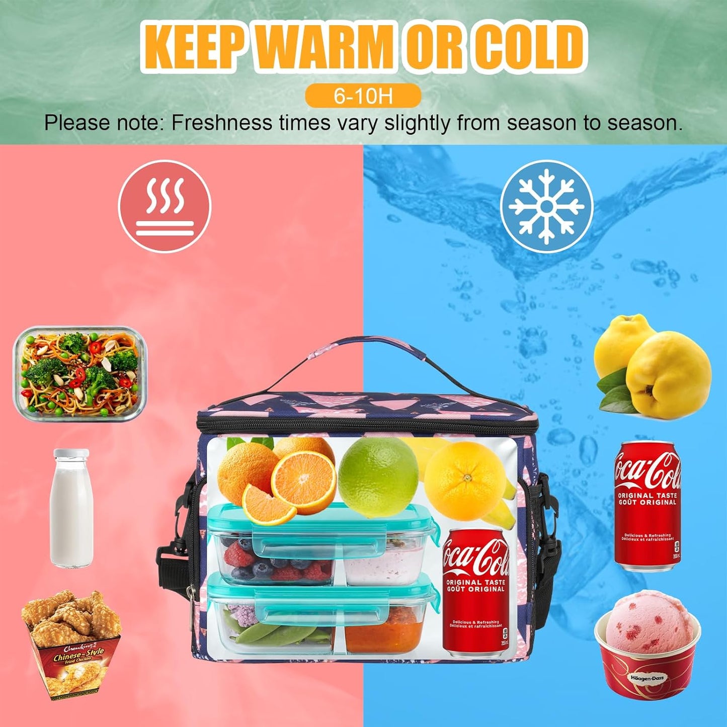 Skiennix Insulated Lunch Box - Leakproof Cooler Bag with Multi Pockets & Adjustable Strap | Ideal for Work, Beach & Picnic
