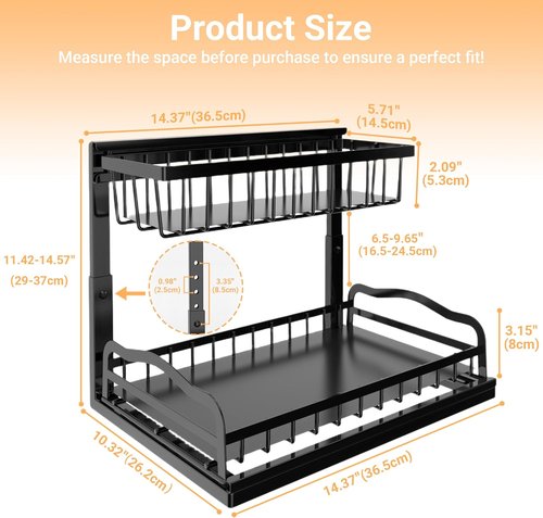 AceMining Under Sink Organizer - 2 Pack L-Shaped 2 Tier Storage with Sliding Drawer | Height Adjustable Metal for Kitchen & Bathroom