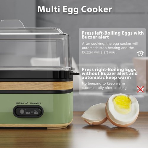Evoloop Electric Egg Cooker - Rapid 6 Egg Capacity, Soft/Medium/Hard Boiled, Auto Shut-Off, BPA Free | Green
