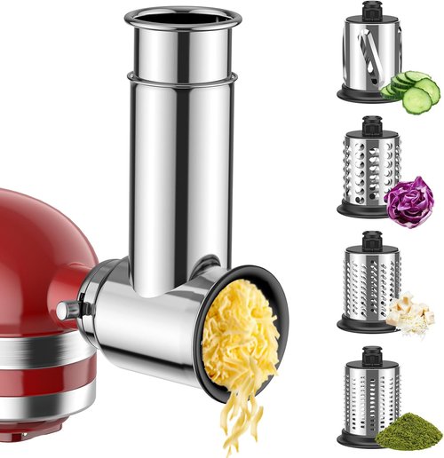 KitchenAid Stainless Steel Slicer Shredder Attachment - Versatile Cheese Grater & Salad Maker with 4 Blades
