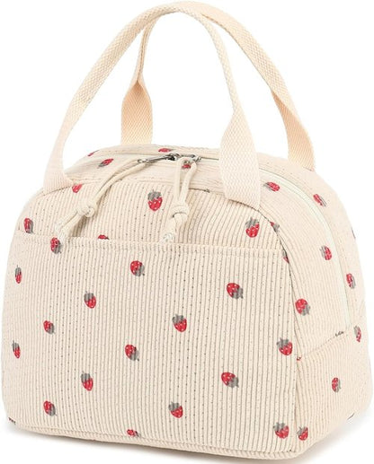Bluboon Insulated Lunch Bag - Cute Corduroy Tote for Work, Picnic, or Travel | Large Capacity