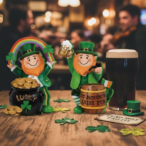 Jetec St. Patrick's Day Leprechaun Figurines - 5" Wooden Table Sign Centerpieces | Irish-Themed Home Decor