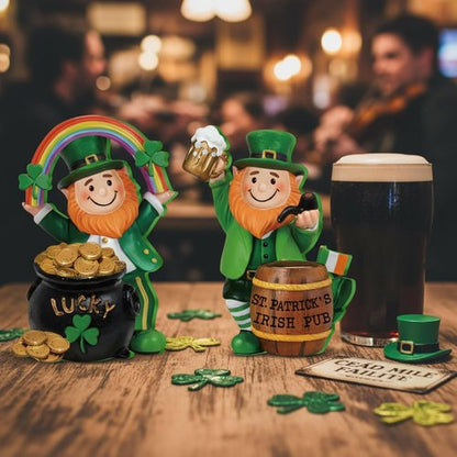 Jetec St. Patrick's Day Leprechaun Figurines - 5" Wooden Table Sign Centerpieces | Irish-Themed Home Decor