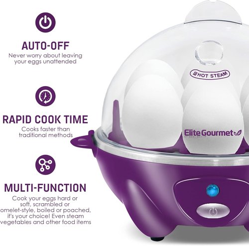 Elite Gourmet Electric Egg Cooker - 7 Egg Capacity Poacher & Omelet Maker with Auto Shut-Off | BPA Free
