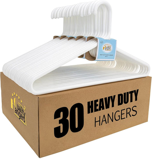 Quality White Plastic Hangers - Super Heavy Duty 30-Pack for Clothes & Accessories | Thick Standard Closet Hangers (White)