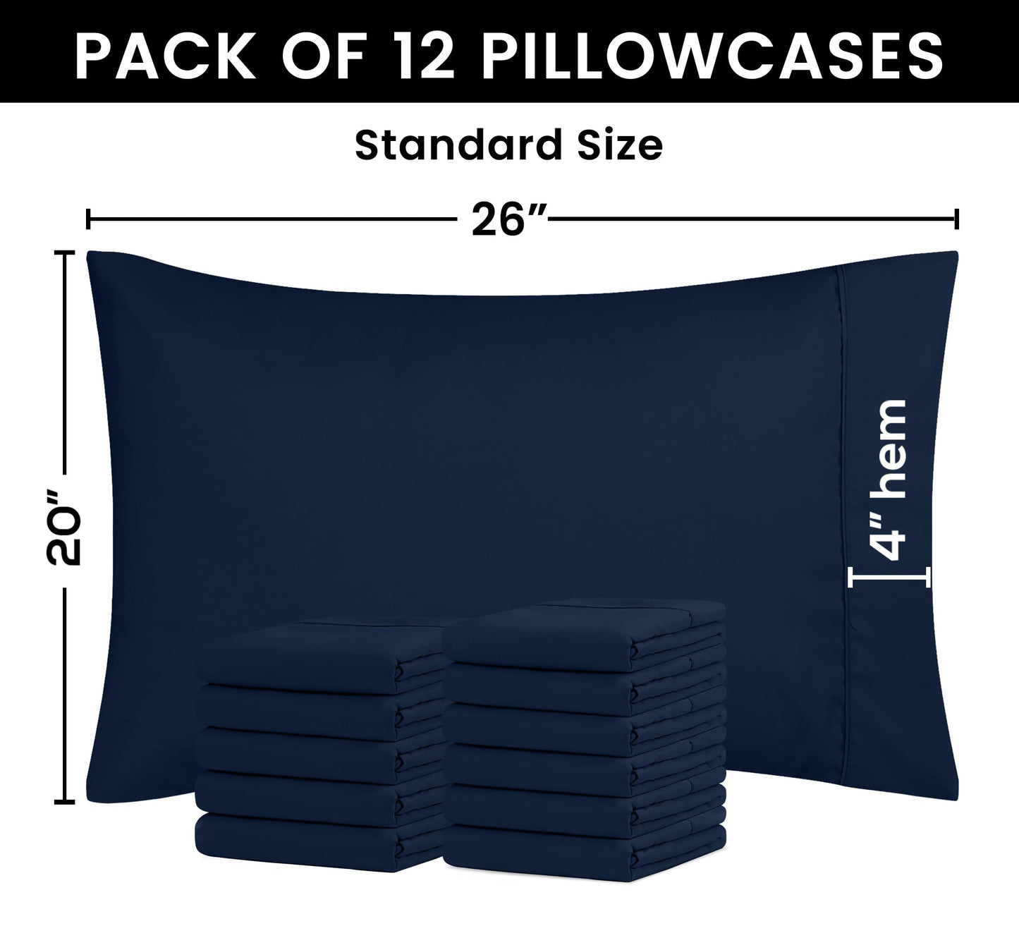 Utopia Bedding Standard Pillow Cases - 12 Pack - Envelope Closure - Soft Brushed Microfiber Fabric - Shrinkage and Fade Resistant Pillow Covers Standard Size 20 X 26 Inches (Standard, Navy)