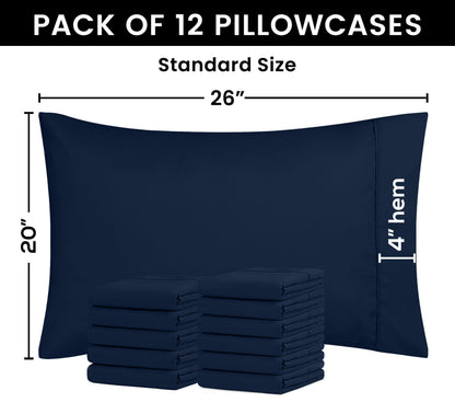 Utopia Bedding Standard Pillow Cases - 12 Pack - Envelope Closure - Soft Brushed Microfiber Fabric - Shrinkage and Fade Resistant Pillow Covers Standard Size 20 X 26 Inches (Standard, Navy)