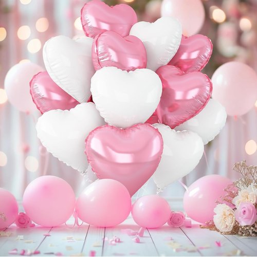 Light Pink Heart Balloons by [Brand Name] - 12 Pcs 18-Inch Foil Balloons for Baby Showers & Weddings