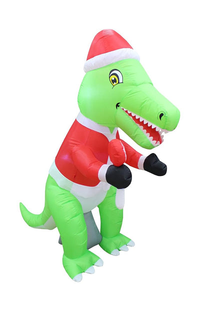 6 ft Tall Lighted Christmas Inflatable Green Dinosaur with Santa Hat