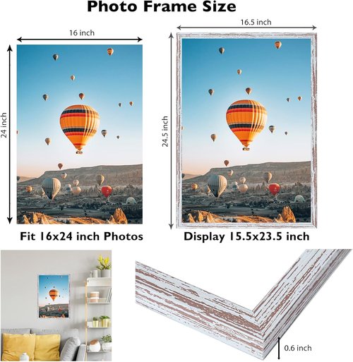 JCJMY 16x24 Rustic White Picture Frame - Versatile Wall Hanging for Photos & Canvas | Horizontal & Vertical Display