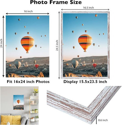JCJMY 16x24 Rustic White Picture Frame - Versatile Wall Hanging for Photos & Canvas | Horizontal & Vertical Display