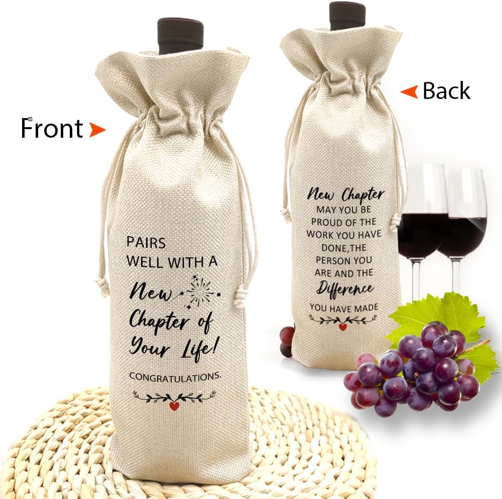 TBITON New Job Gifts, Farewell Gifts for Coworkers,New Beginning Gifts, Wine Gift Bags Going Away Gift for Friends Coworker Boss, Pairs Well With A New Chapter of Your Life (Beige-NEW JOB01)