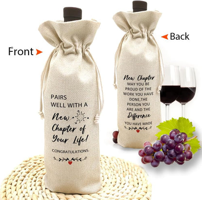 TBITON New Job Gifts, Farewell Gifts for Coworkers,New Beginning Gifts, Wine Gift Bags Going Away Gift for Friends Coworker Boss, Pairs Well With A New Chapter of Your Life (Beige-NEW JOB01)