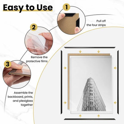 Fun Memories 12x16 Poster Frame for Photo, Posters & Art Prints, Horizontal or Vertical Wall Mounting Scratch-Proof Wall Gallery Photo Frame (Black, 3 Pack)