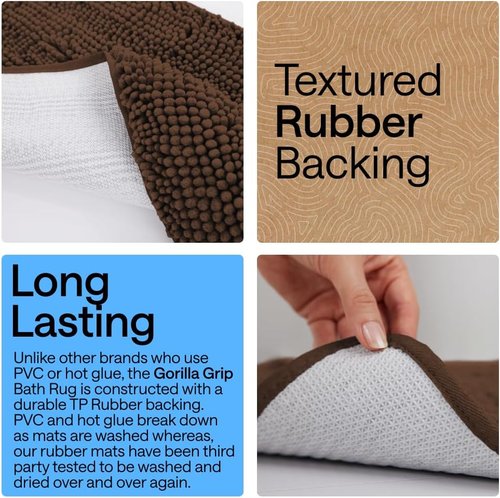 Gorilla Grip Plush Chenille Bath Rug Mat - Soft Microfiber for Oval Toilet Base | Machine Washable, Brown