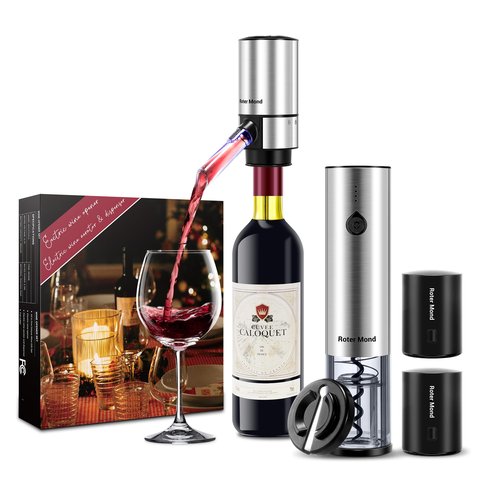 Electric Wine Opener Set, Roter Mond Automatic Wine Bottle Opener set with Electric Wine Decanter Aerator Wine Foil Cutter 2 Vacuum Stoppers, 5-in-1 Wine for Home Party Thanksgiving Christmas New Year